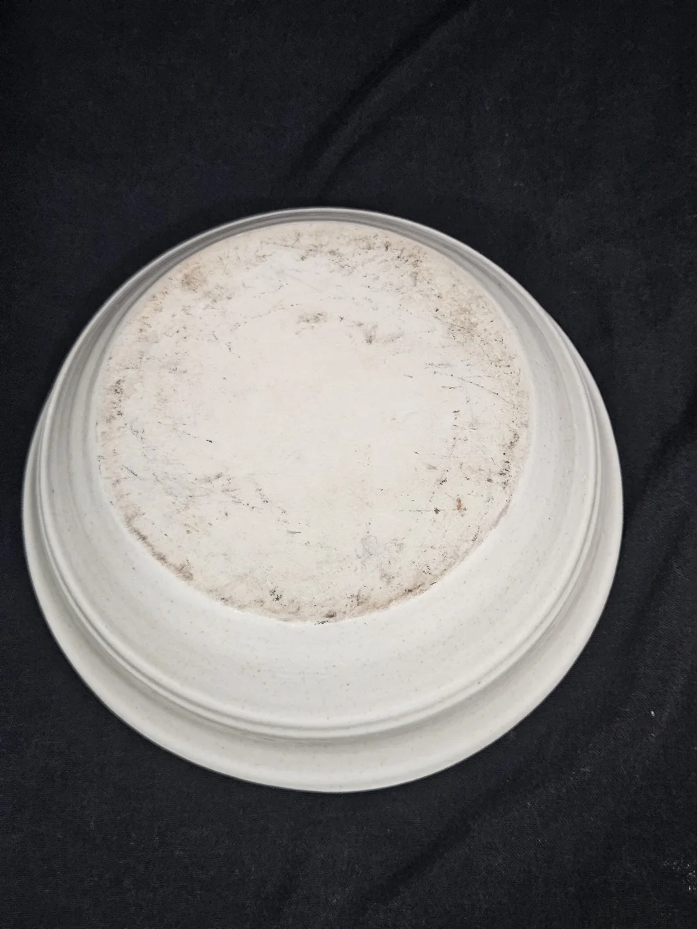 Vintage Stoneware Mixing Bowl Cream Ceramic Flared Rim Ribbed Farmhouse Ringware